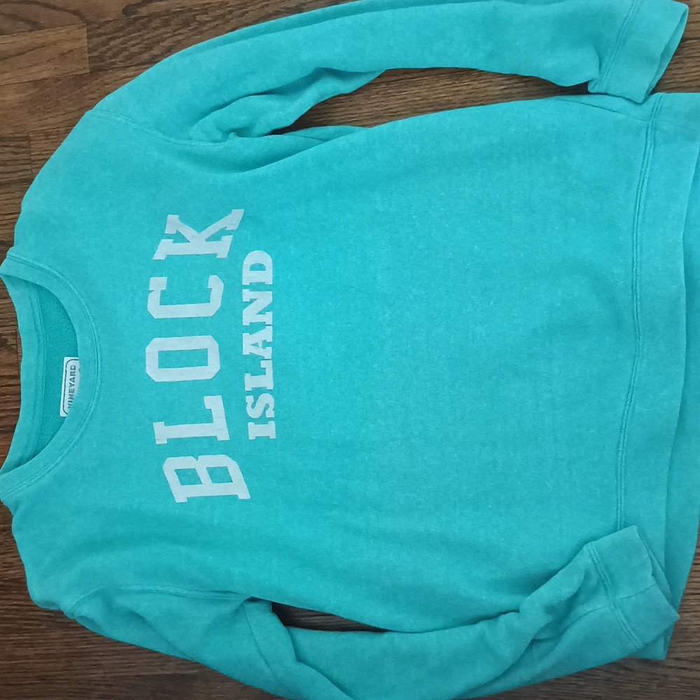 Teal Block Island Sweatshirt / Comfy terry cloth / Size L